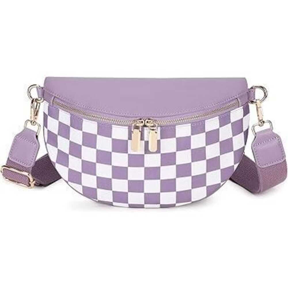 Fashion Crossbody Bags For Women, Checkered Fanny Packs Pu Leather Sling Purses